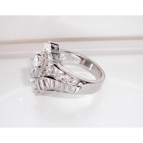 925 STERLING SILVER Marquise & Baguette Cubic Zirconia Cocktail Ring - Picture 9 of 13